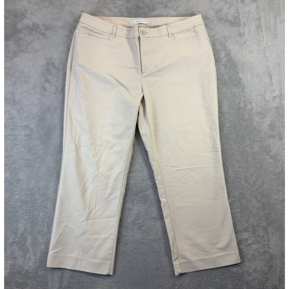 Christopher & Banks Pants Womens 14 Beige Flat Front Cotton Khaki Capri Office